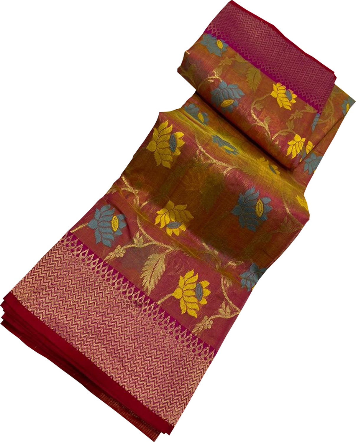 Pink And Orange Shot Chanderi Handloom Pure Silk Saree - Luxurion World