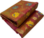 Pink And Orange Shot Chanderi Handloom Pure Silk Saree - Luxurion World
