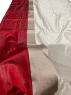 Off White And Red Chanderi Handloom Pure Silk Saree - Luxurion World