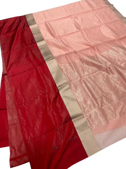 Pink And Red Chanderi Handloom Pure Silk Saree - Luxurion World