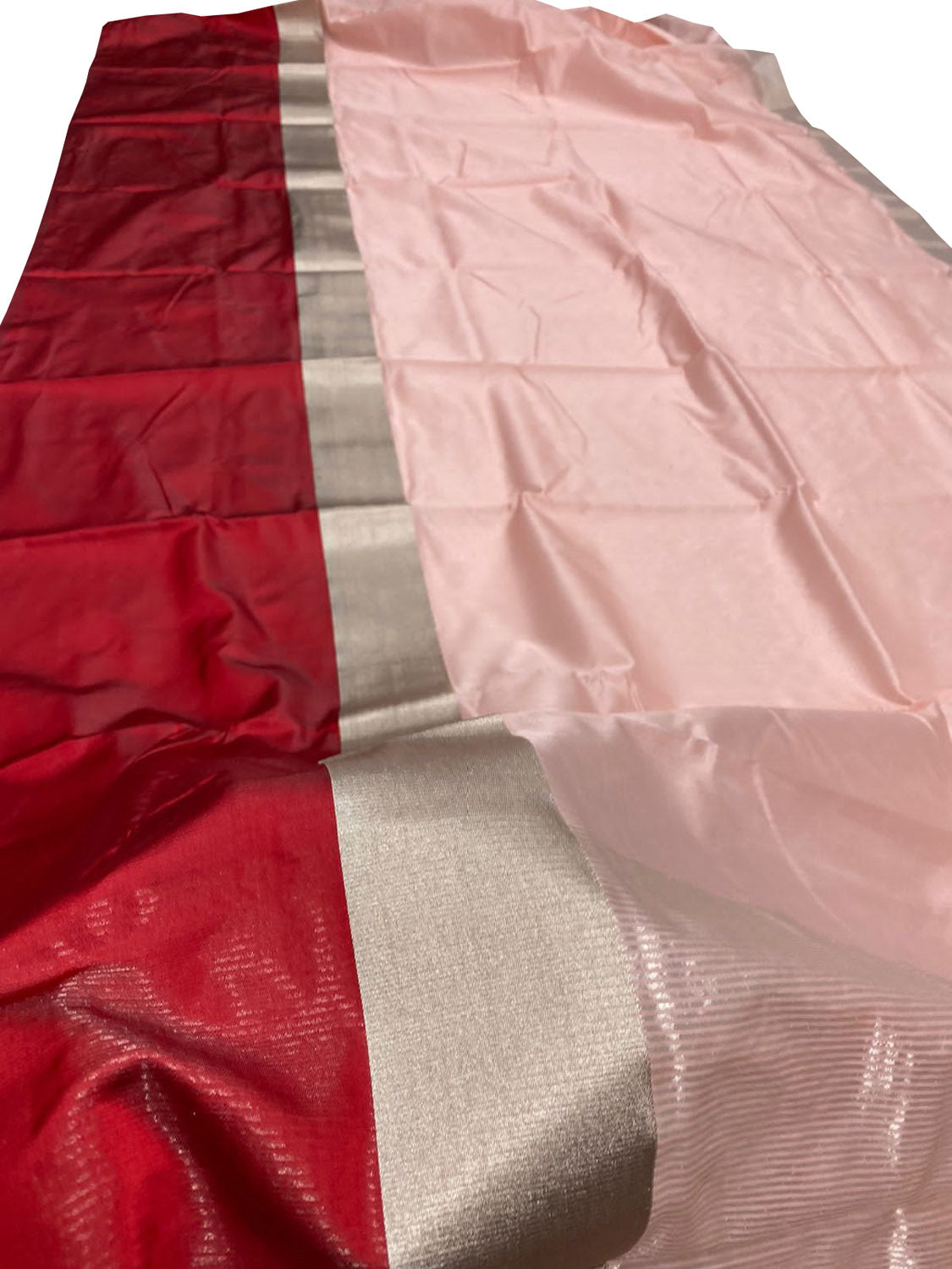 Pink And Red Chanderi Handloom Pure Silk Saree - Luxurion World