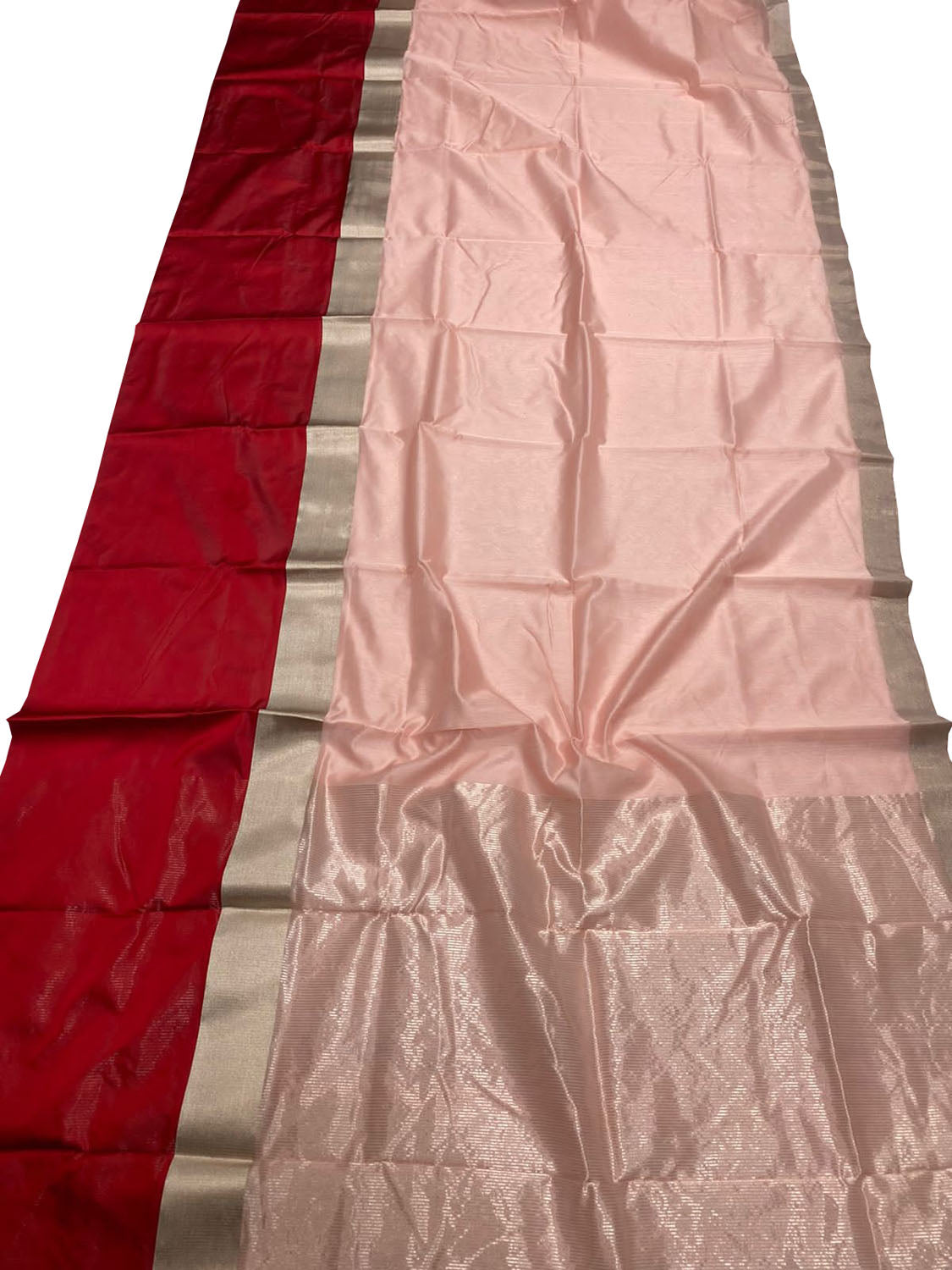 Pink And Red Chanderi Handloom Pure Silk Saree - Luxurion World