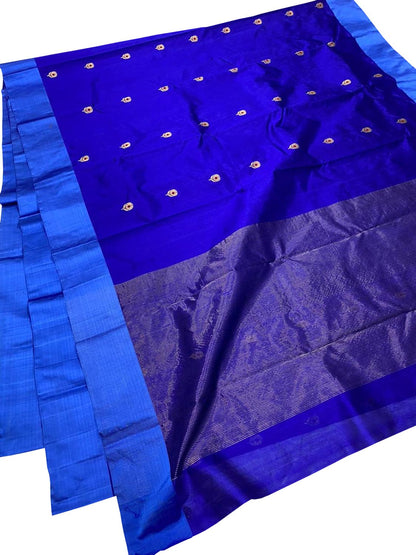 Blue Chanderi Handloom Pure Silk Saree - Luxurion World