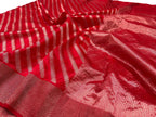 Red Chanderi Handloom Pure Silk Stripe Design Saree - Luxurion World