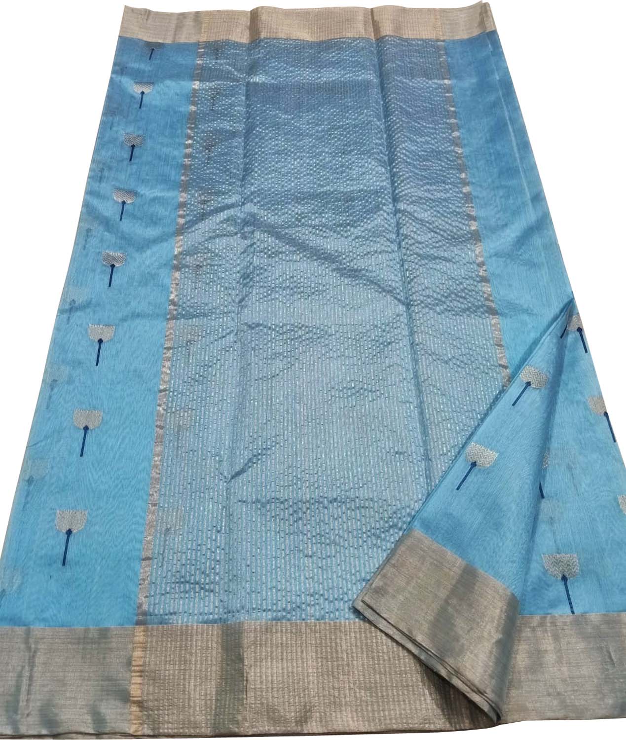 Blue Chanderi Handloom Pure Silk Saree - Luxurion World
