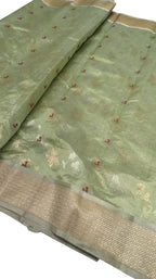 Green Chanderi Handloom Pure Silk Saree - Luxurion World
