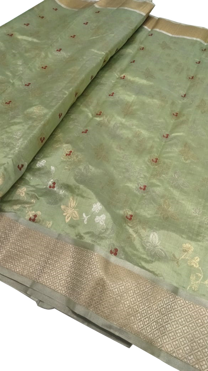 Green Chanderi Handloom Pure Silk Saree - Luxurion World