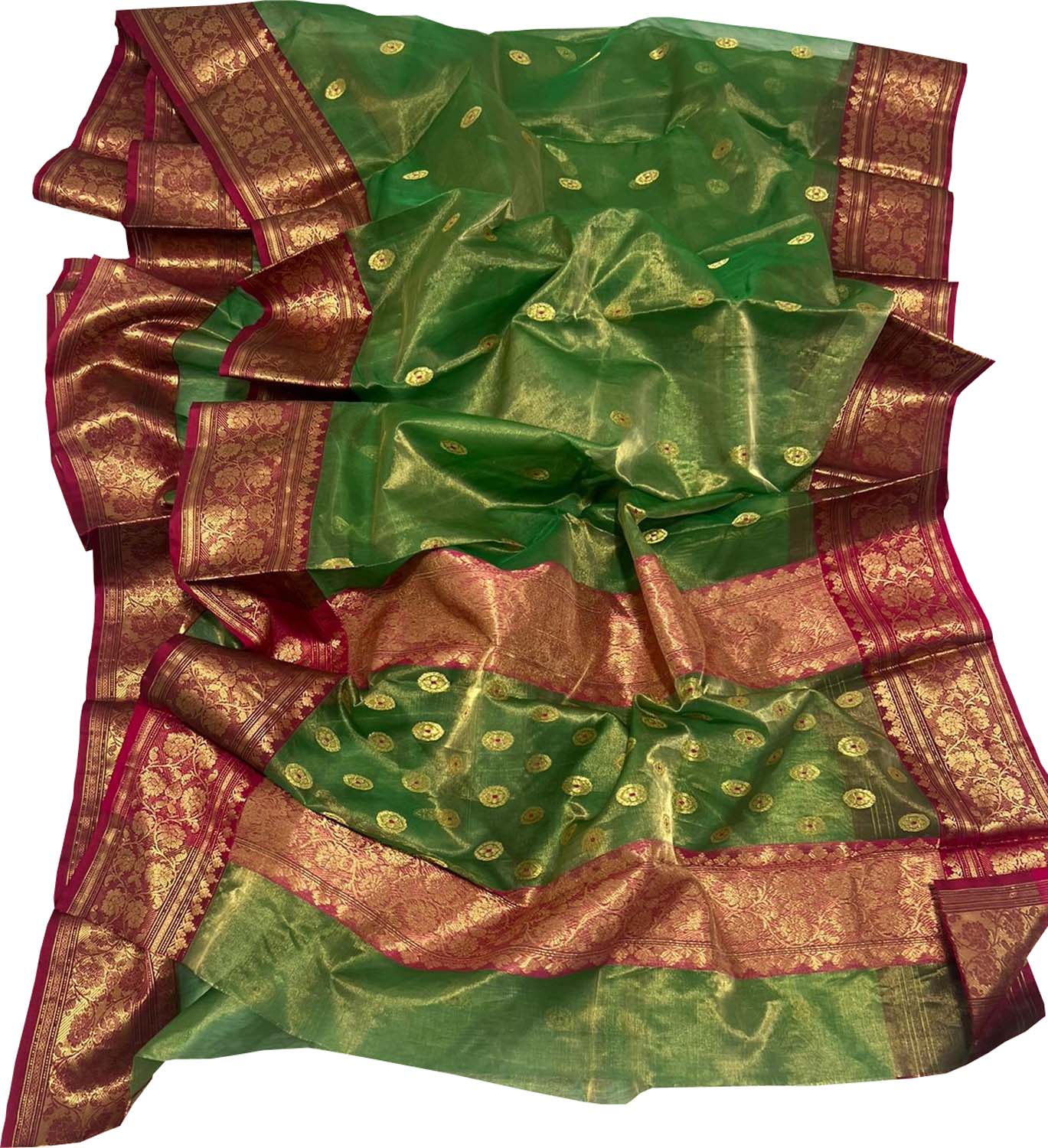 Green Chanderi Handloom Pure Tissue Katan Silk Saree - Luxurion World
