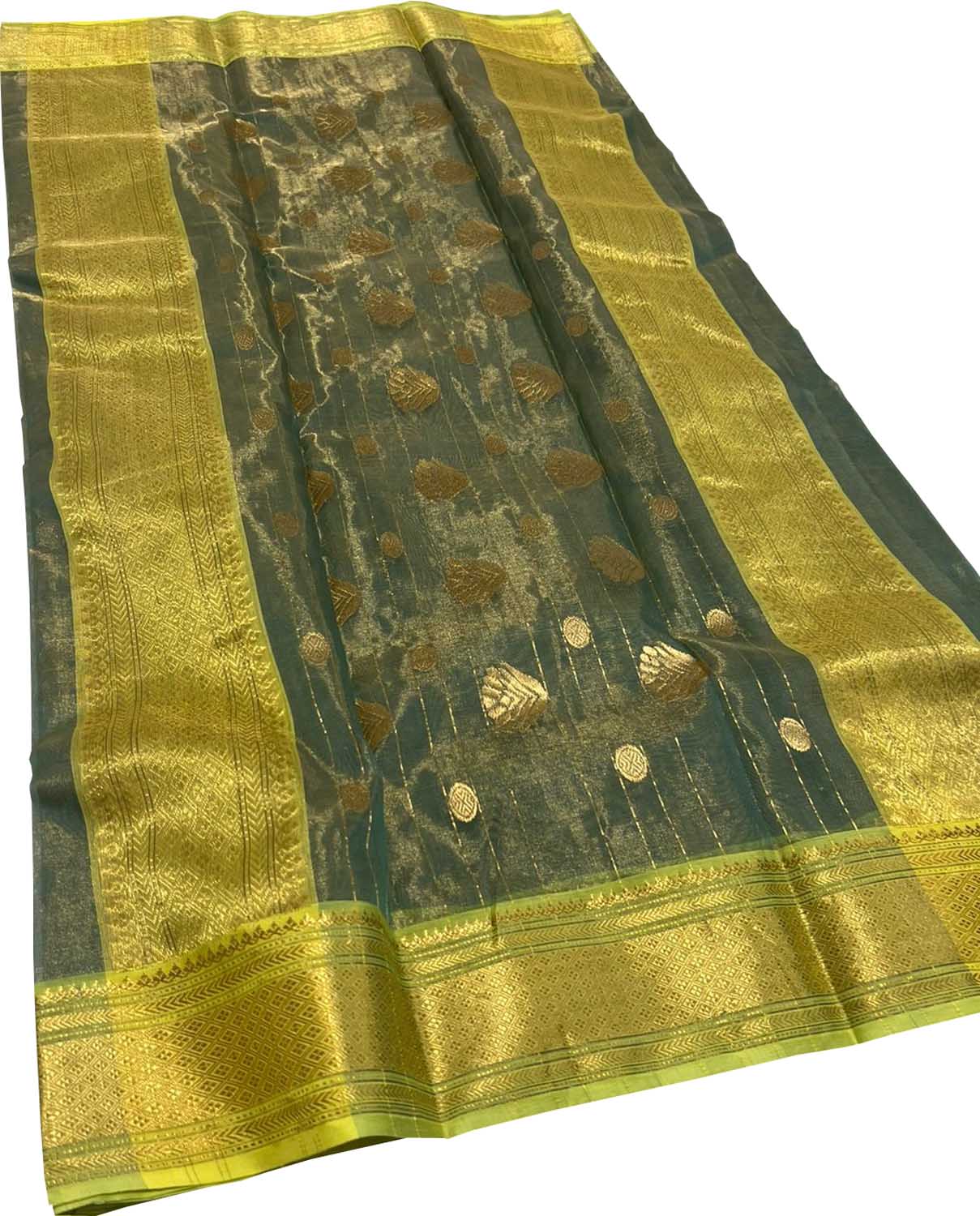 Blue Chanderi Handloom Pure Tissue Katan Silk Saree - Luxurion World