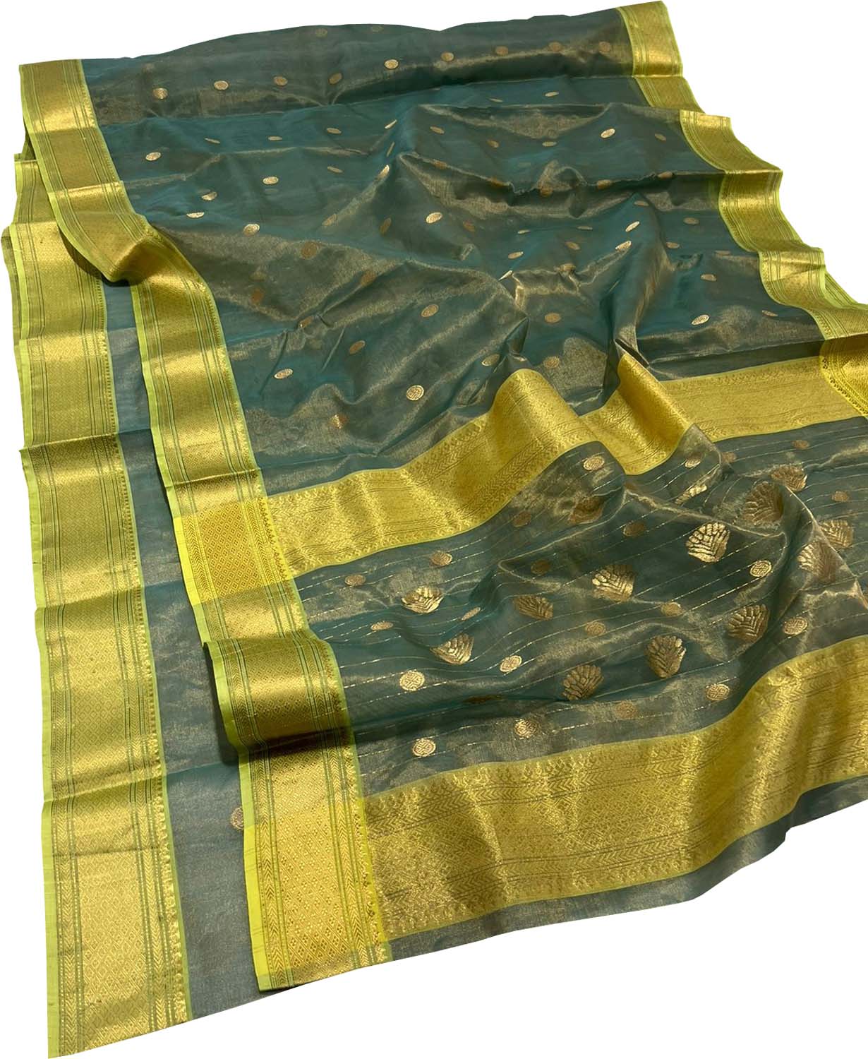 Blue Chanderi Handloom Pure Tissue Katan Silk Saree - Luxurion World