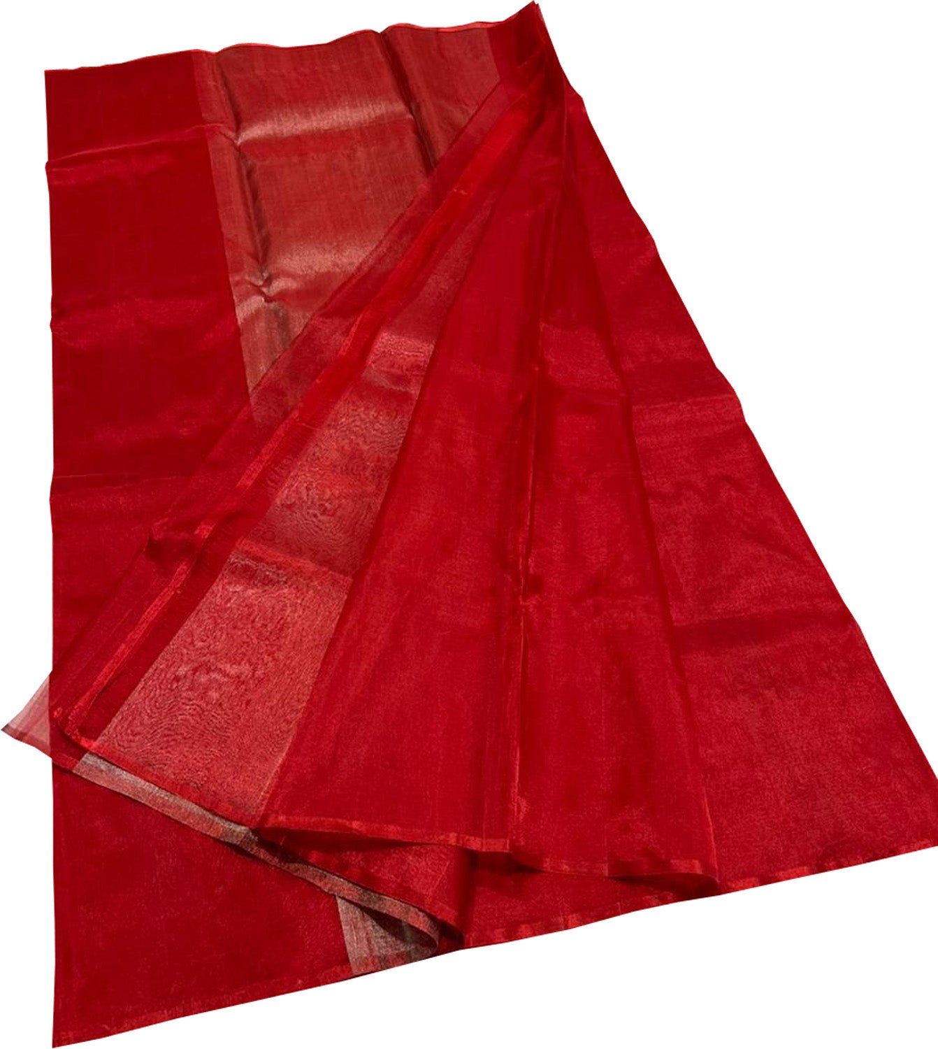 Red Chanderi Handloom Pure Tissue Katan Silk Saree - Luxurion World