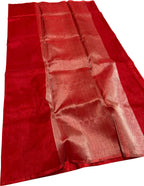 Red Chanderi Handloom Pure Tissue Katan Silk Saree - Luxurion World