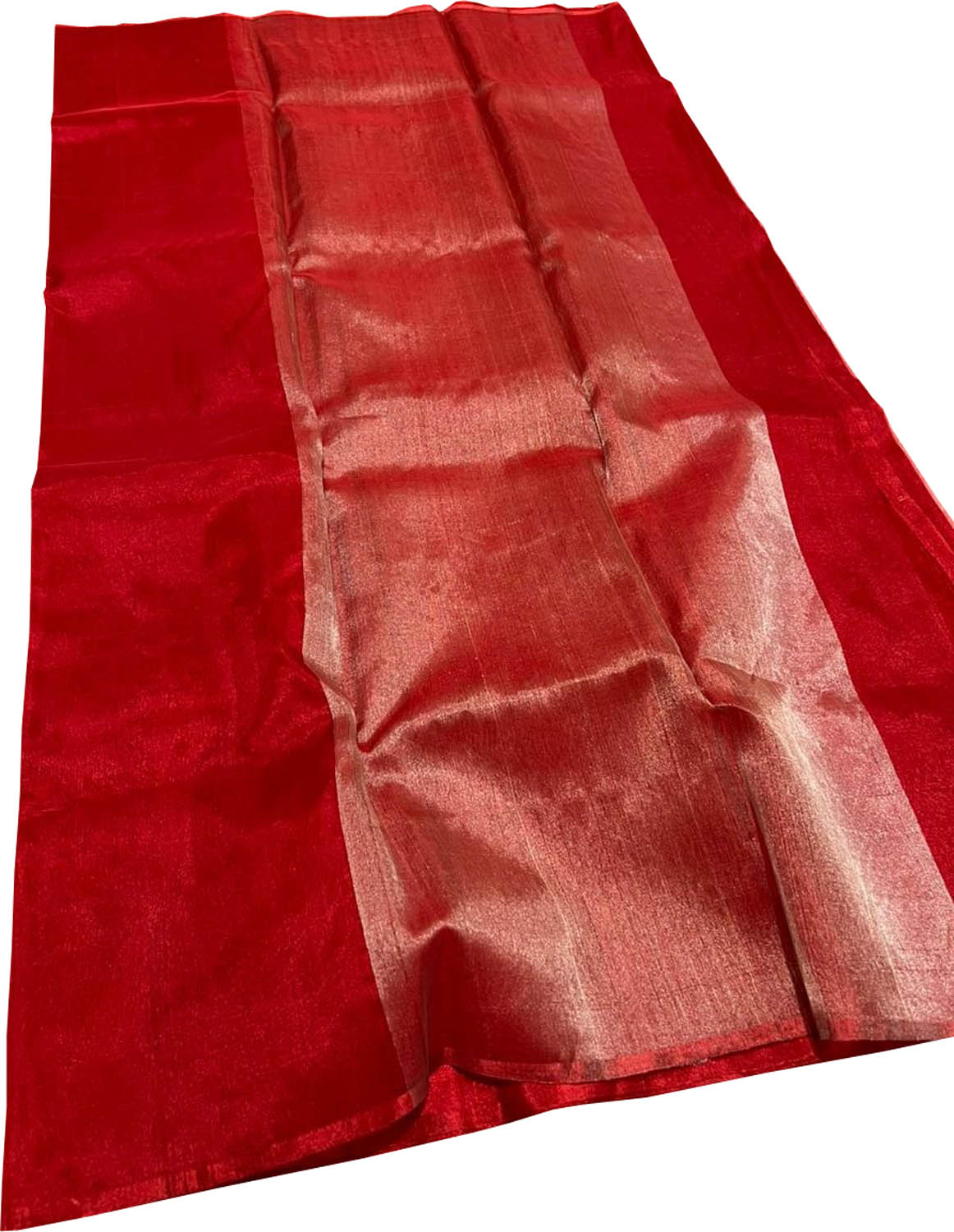 Red Chanderi Handloom Pure Tissue Katan Silk Saree - Luxurion World