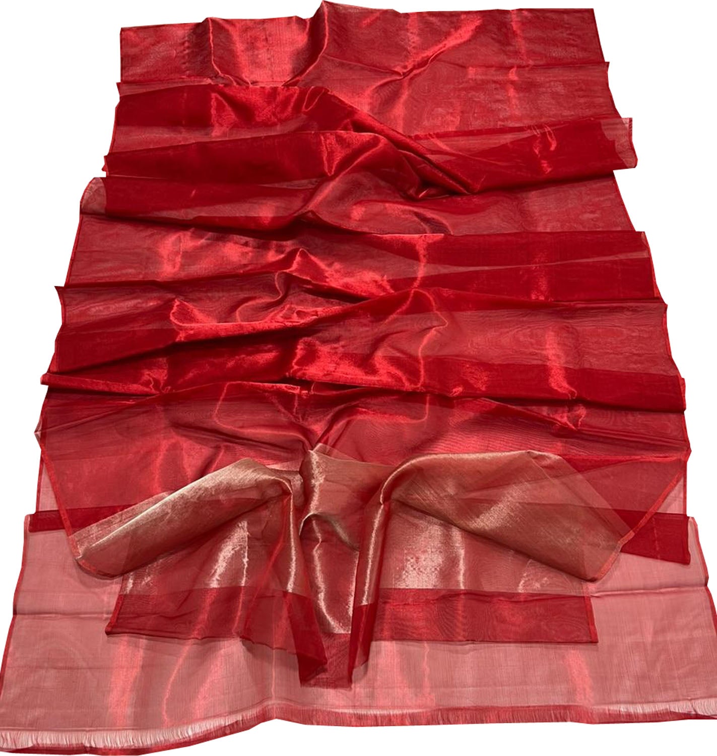 Red Chanderi Handloom Pure Tissue Katan Silk Saree - Luxurion World