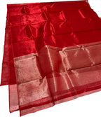 Red Chanderi Handloom Pure Tissue Katan Silk Saree - Luxurion World