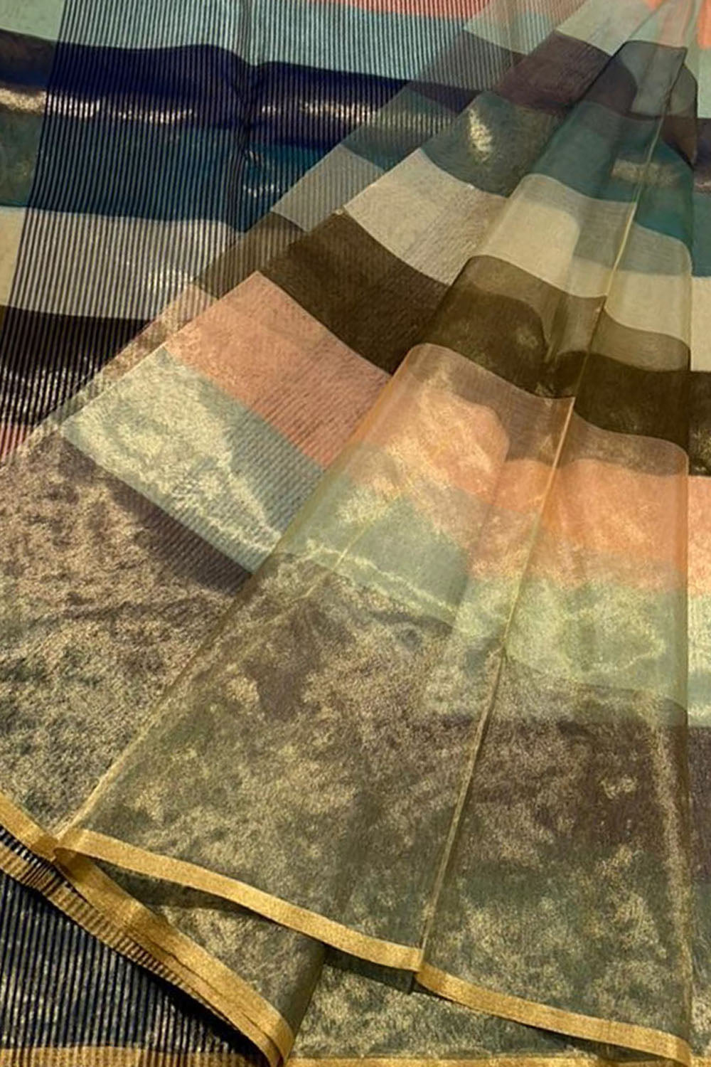 Multicolor Chanderi Handloom Pure Tissue Katan Silk Saree - Luxurion World