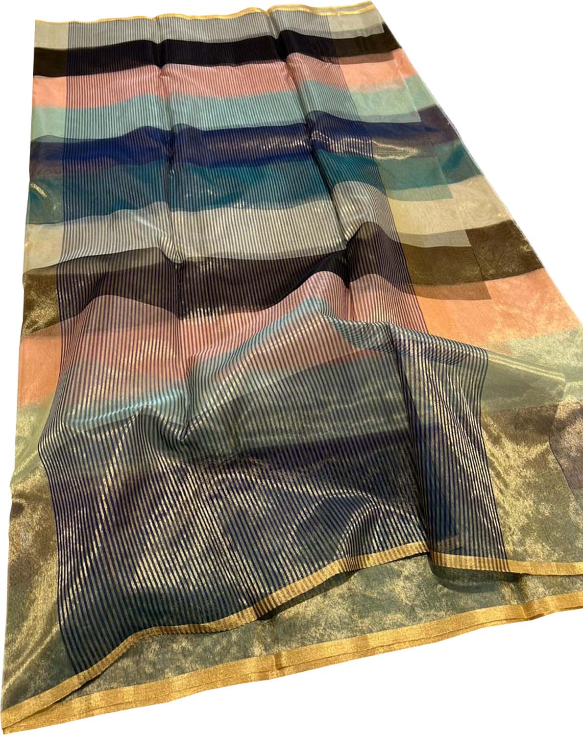 Multicolor Chanderi Handloom Pure Tissue Katan Silk Saree - Luxurion World