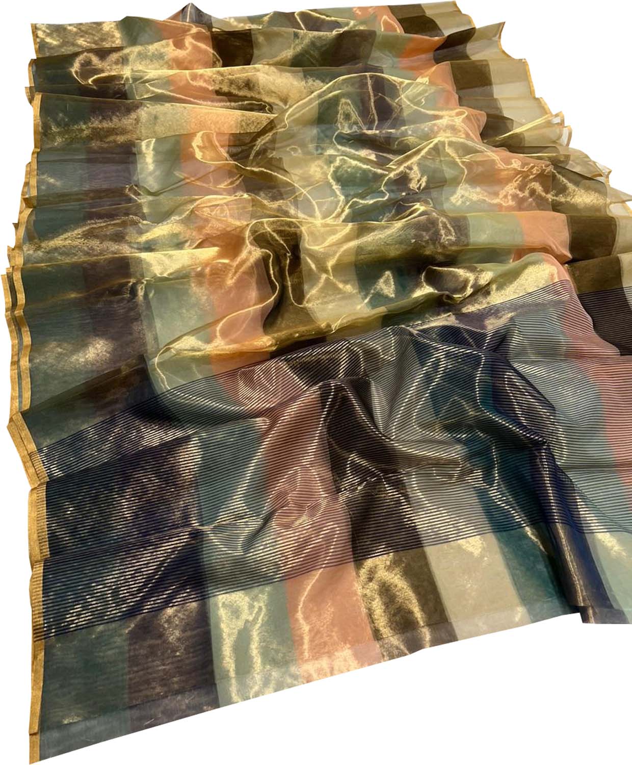 Multicolor Chanderi Handloom Pure Tissue Katan Silk Saree - Luxurion World