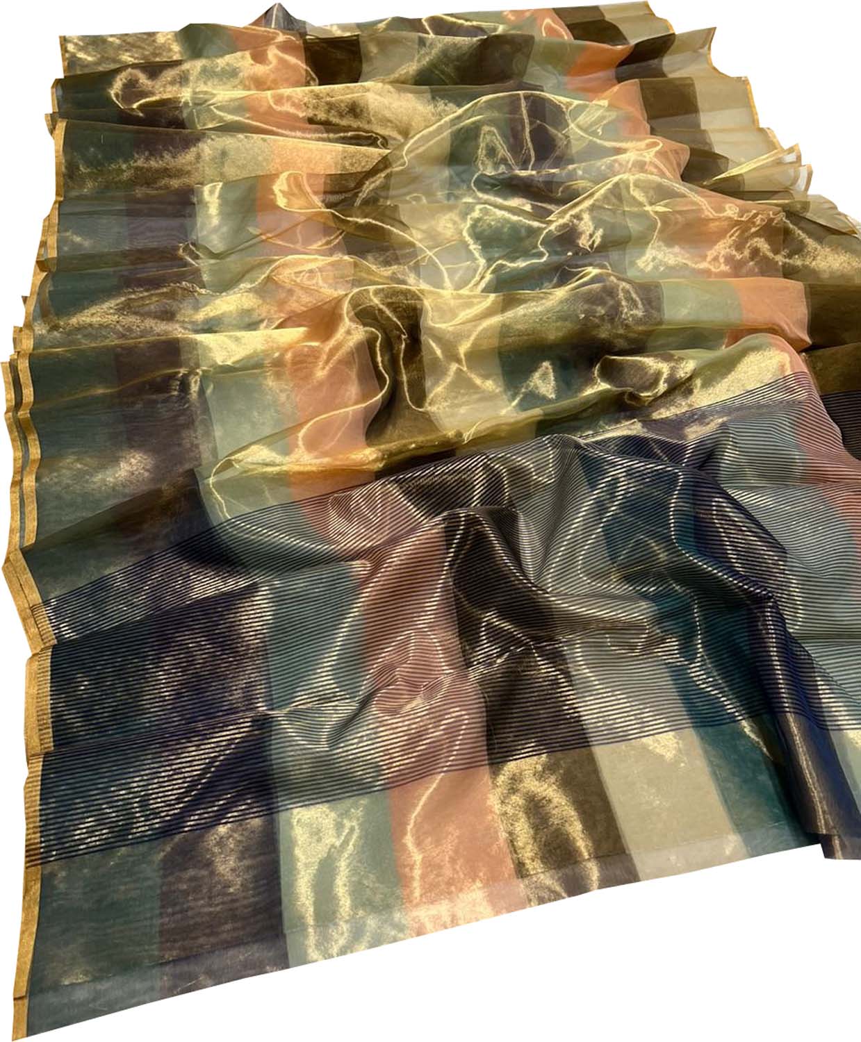 Multicolor Chanderi Handloom Pure Tissue Katan Silk Saree - Luxurion World