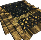 Black Chanderi Handloom Pure Katan Silk Saree - Luxurion World