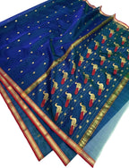 Blue And Green Chanderi Handloom Pure Katan Silk Saree - Luxurion World