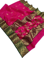 Pink Chanderi Handloom Pure Katan Silk Saree - Luxurion World