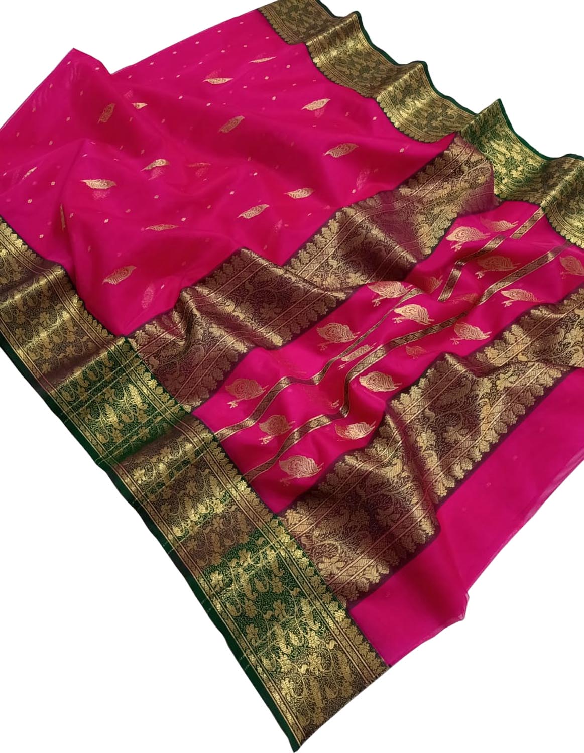 Pink Chanderi Handloom Pure Katan Silk Saree - Luxurion World