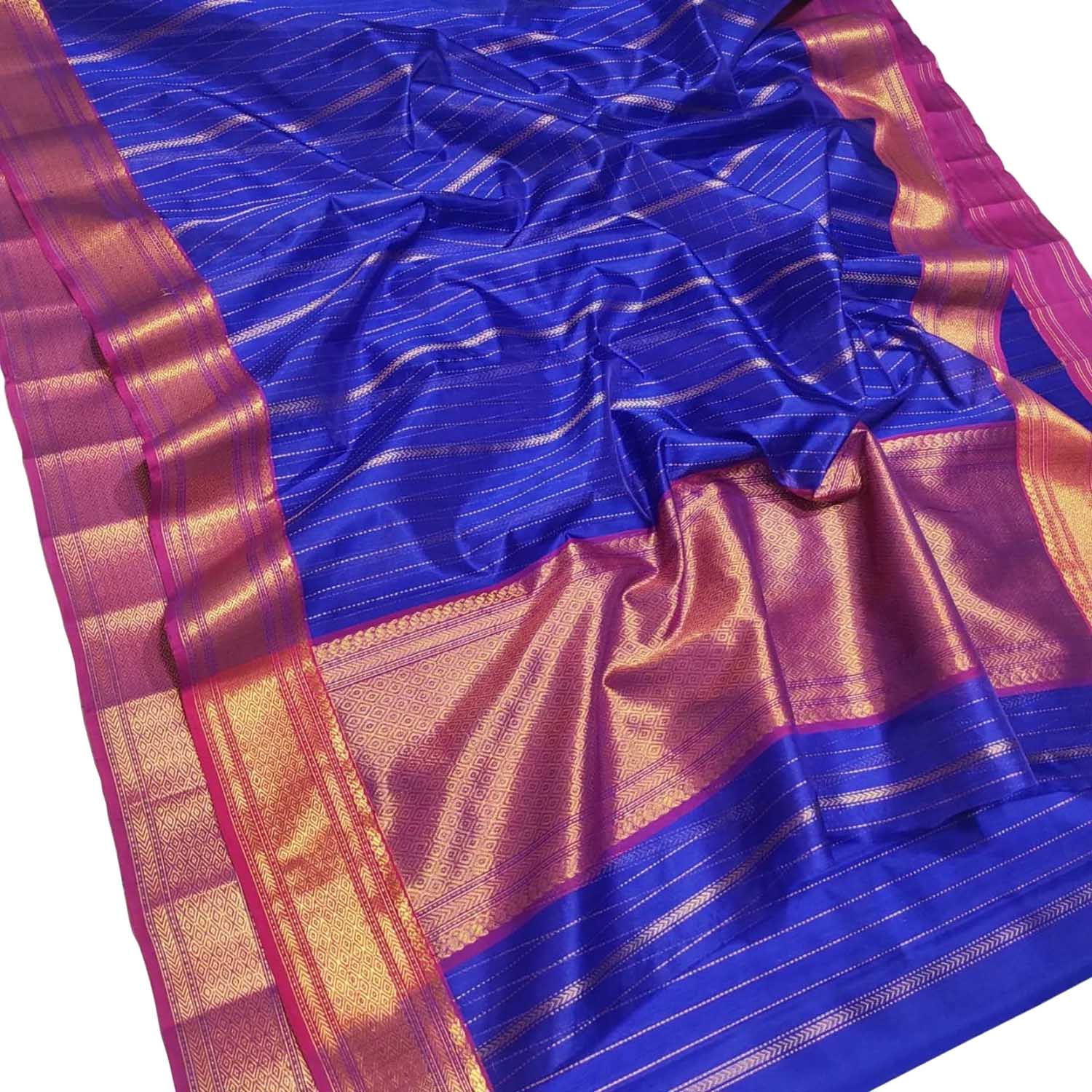 Blue Chanderi Handloom Pure Katan Silk Saree - Luxurion World