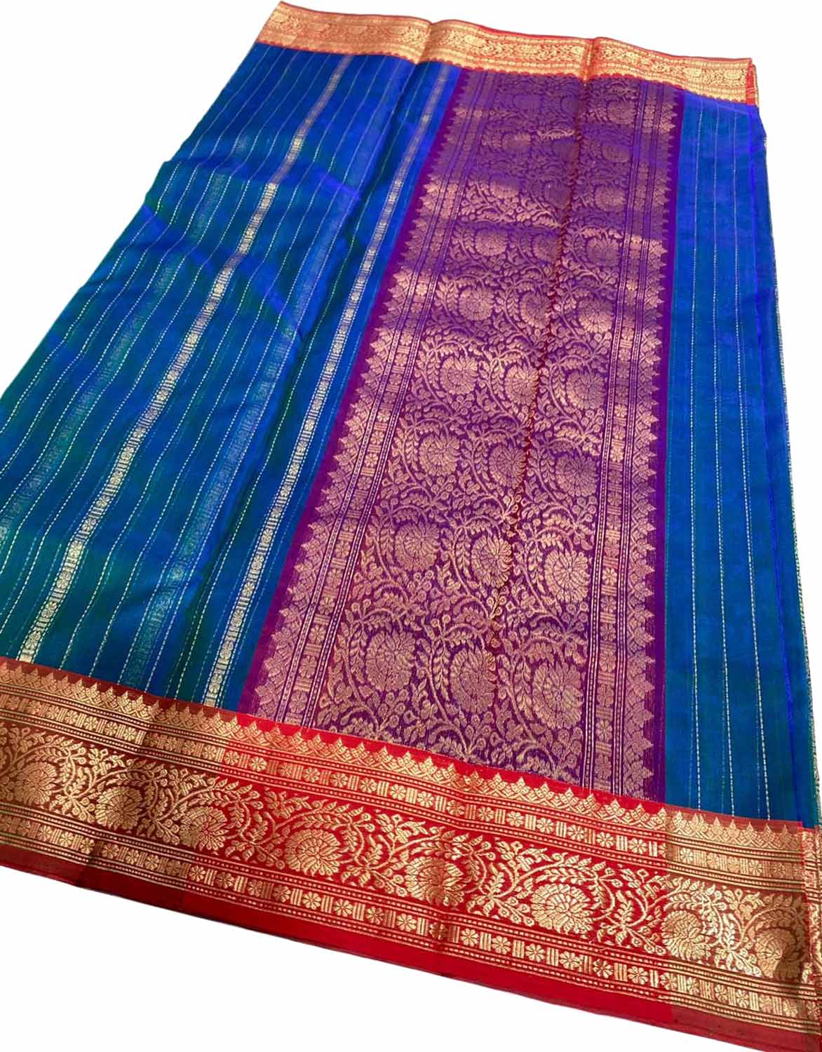 Blue Chanderi Handloom Pure Katan Silk Saree - Luxurion World