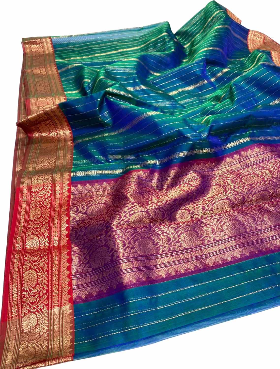 Blue Chanderi Handloom Pure Katan Silk Saree - Luxurion World