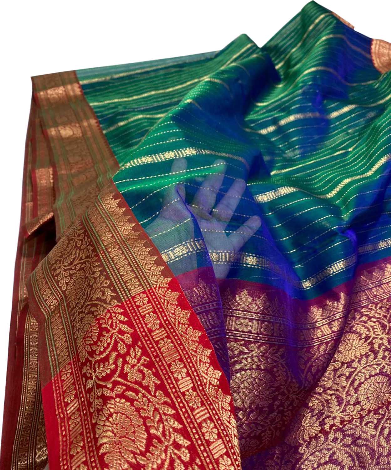 Blue Chanderi Handloom Pure Katan Silk Saree - Luxurion World