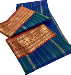 Blue Chanderi Handloom Pure Katan Silk Saree - Luxurion World