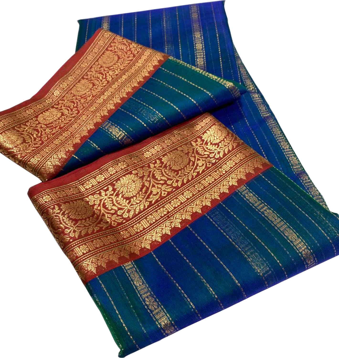 Blue Chanderi Handloom Pure Katan Silk Saree - Luxurion World