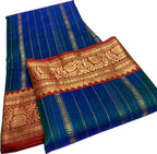 Blue Chanderi Handloom Pure Katan Silk Saree - Luxurion World