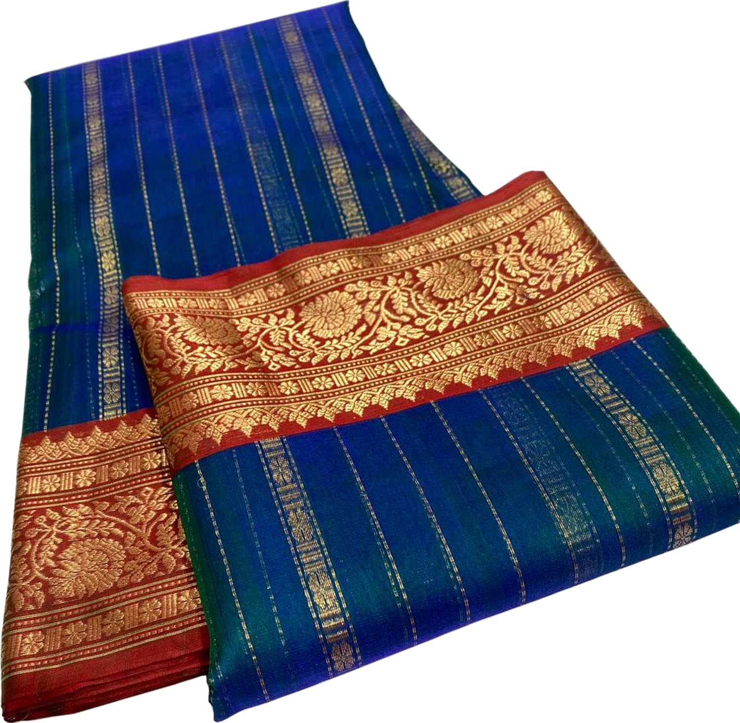 Blue Chanderi Handloom Pure Katan Silk Saree - Luxurion World
