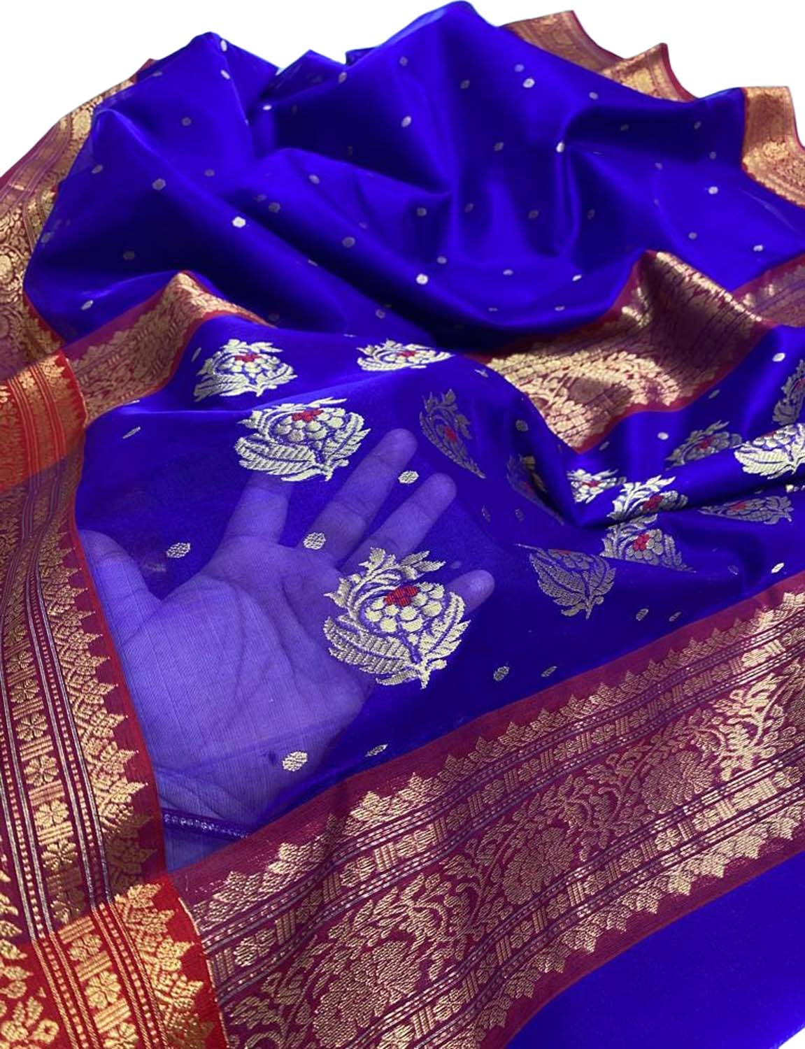 Blue Chanderi Handloom Pure Katan Silk Saree - Luxurion World