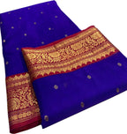 Blue Chanderi Handloom Pure Katan Silk Saree - Luxurion World
