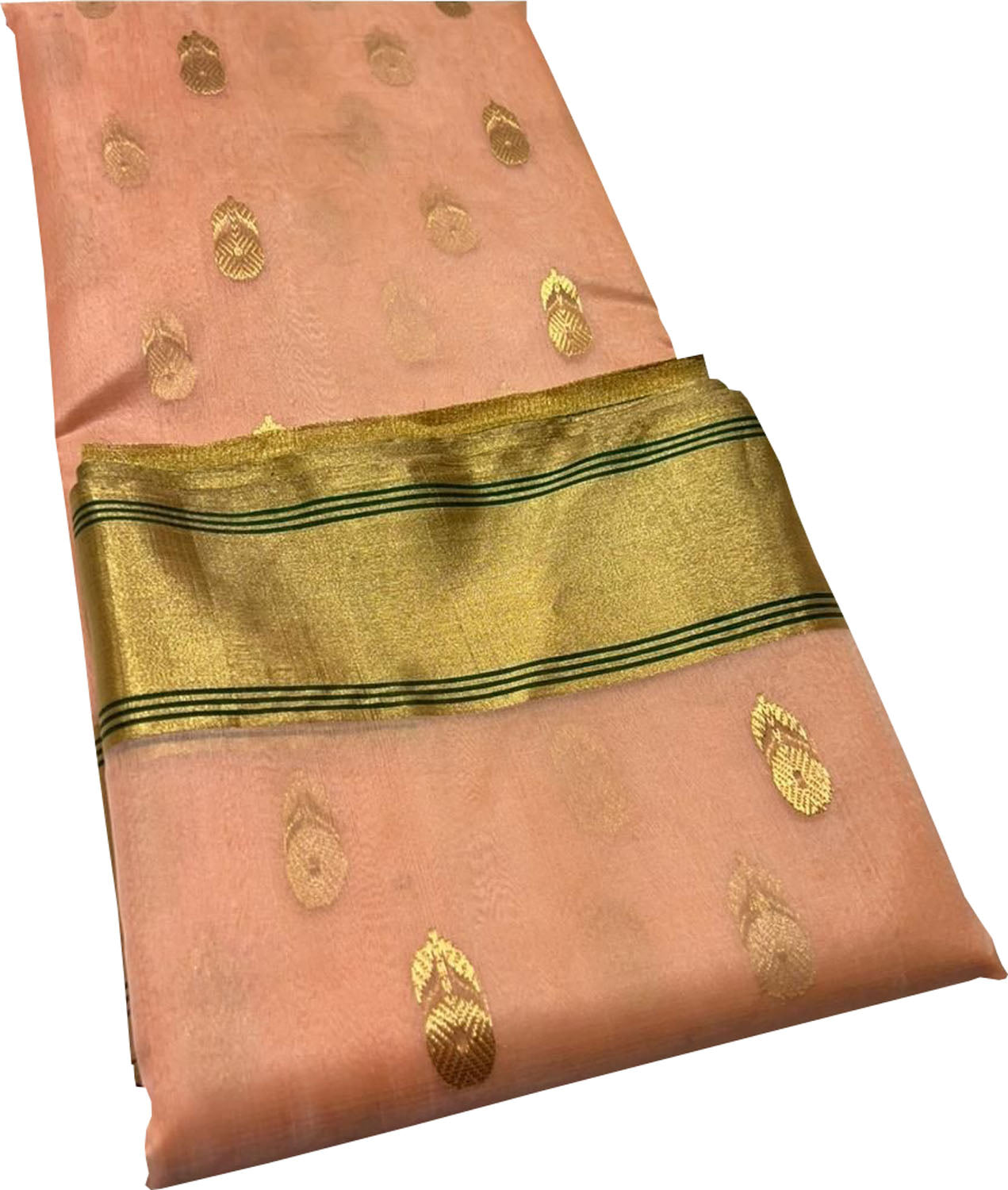 Peach Chanderi Handloom Pure Silk Saree - Luxurion World