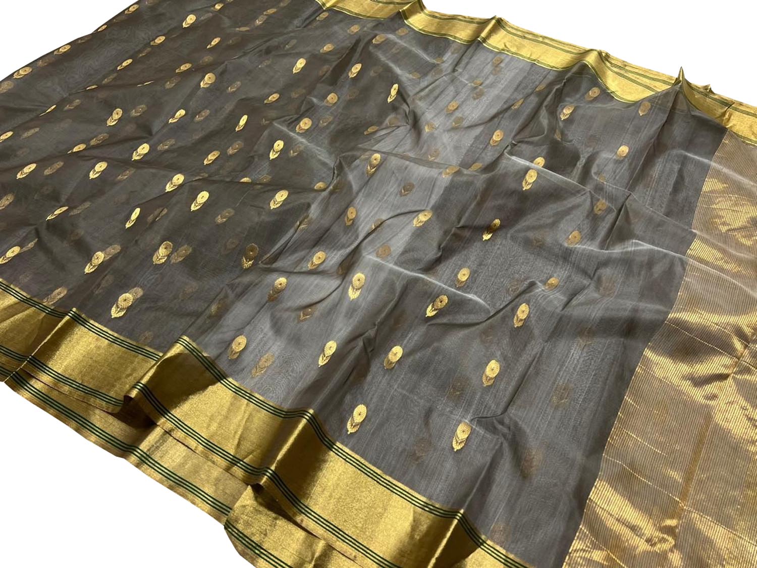 Black Chanderi Handloom Pure Silk Saree - Luxurion World