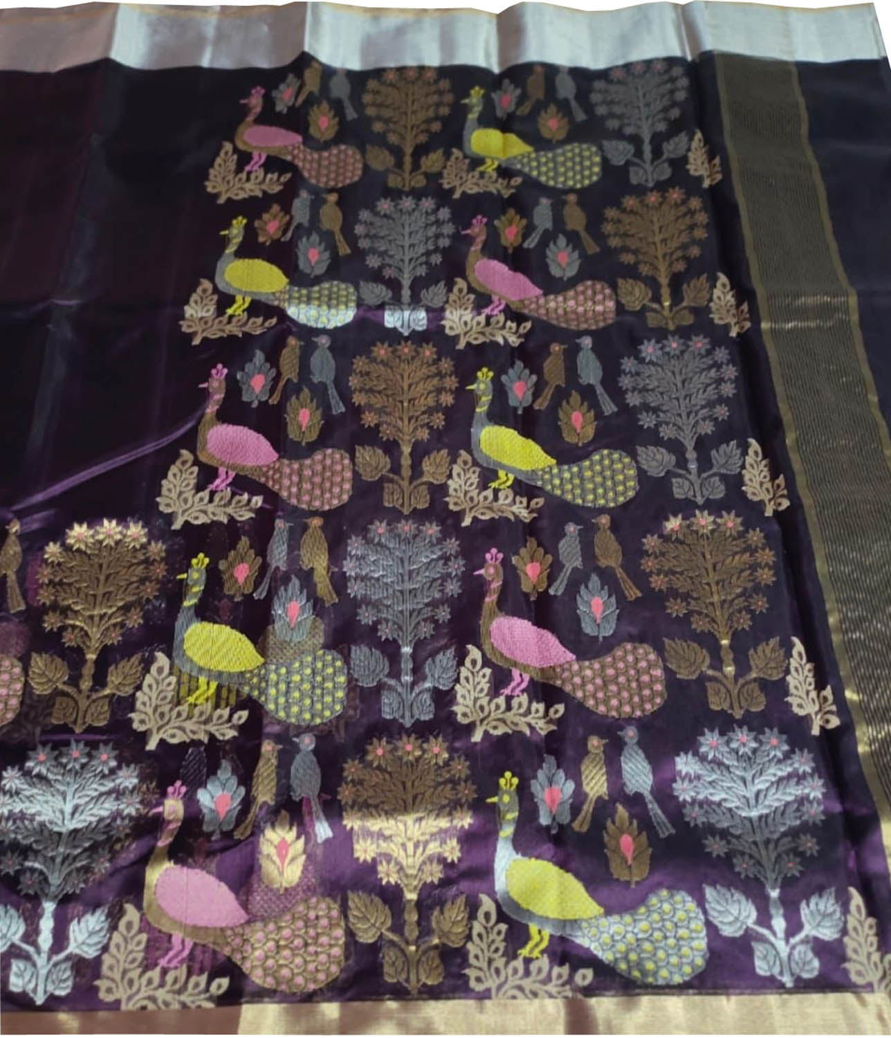Purple Chanderi Handloom Pure Silk Saree - Luxurion World
