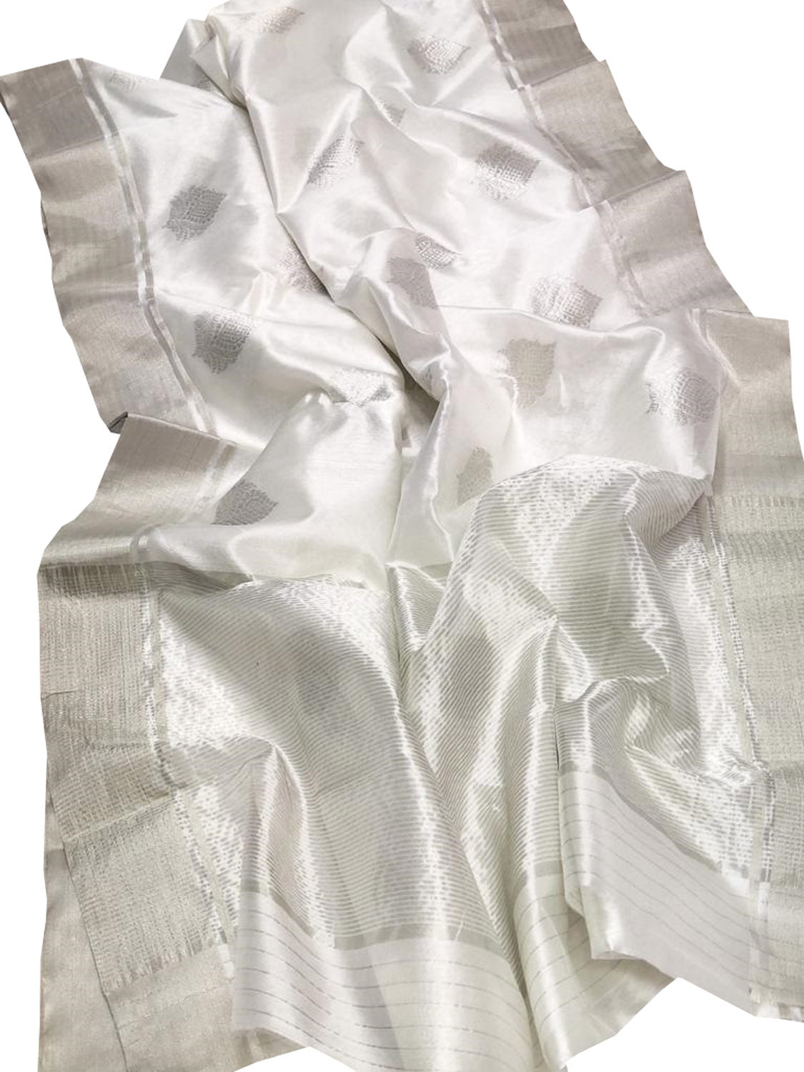 Off White Chanderi Handloom Pure Silk Saree - Luxurion World