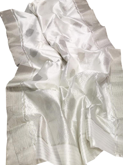 Off White Chanderi Handloom Pure Silk Saree - Luxurion World