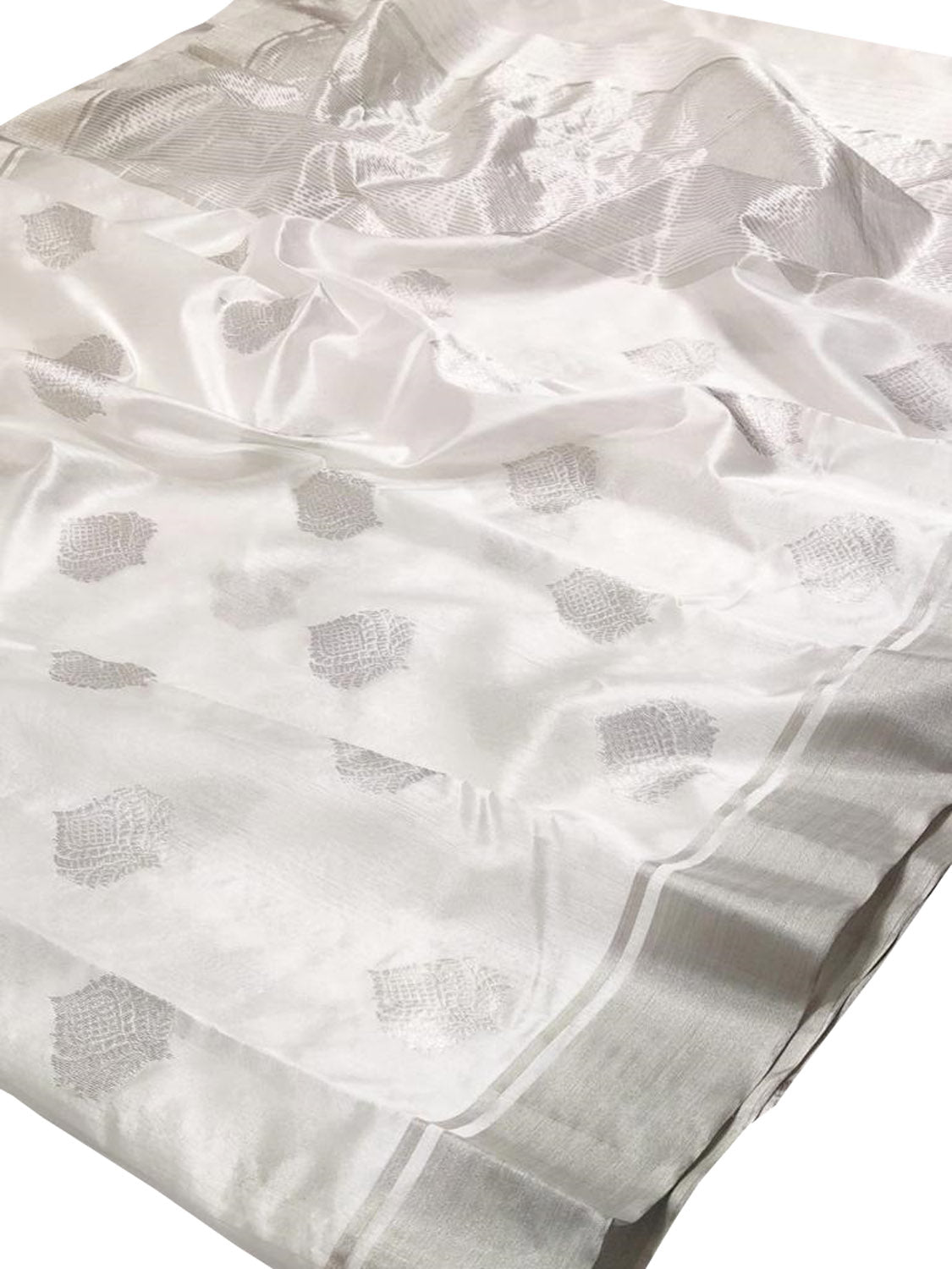Off White Chanderi Handloom Pure Silk Saree - Luxurion World