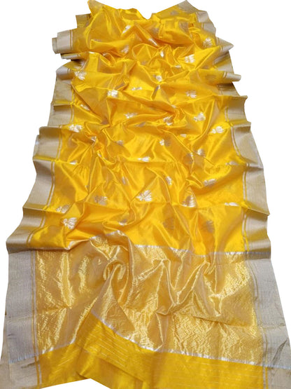 Yellow Chanderi Handloom Pure Silk Saree - Luxurion World