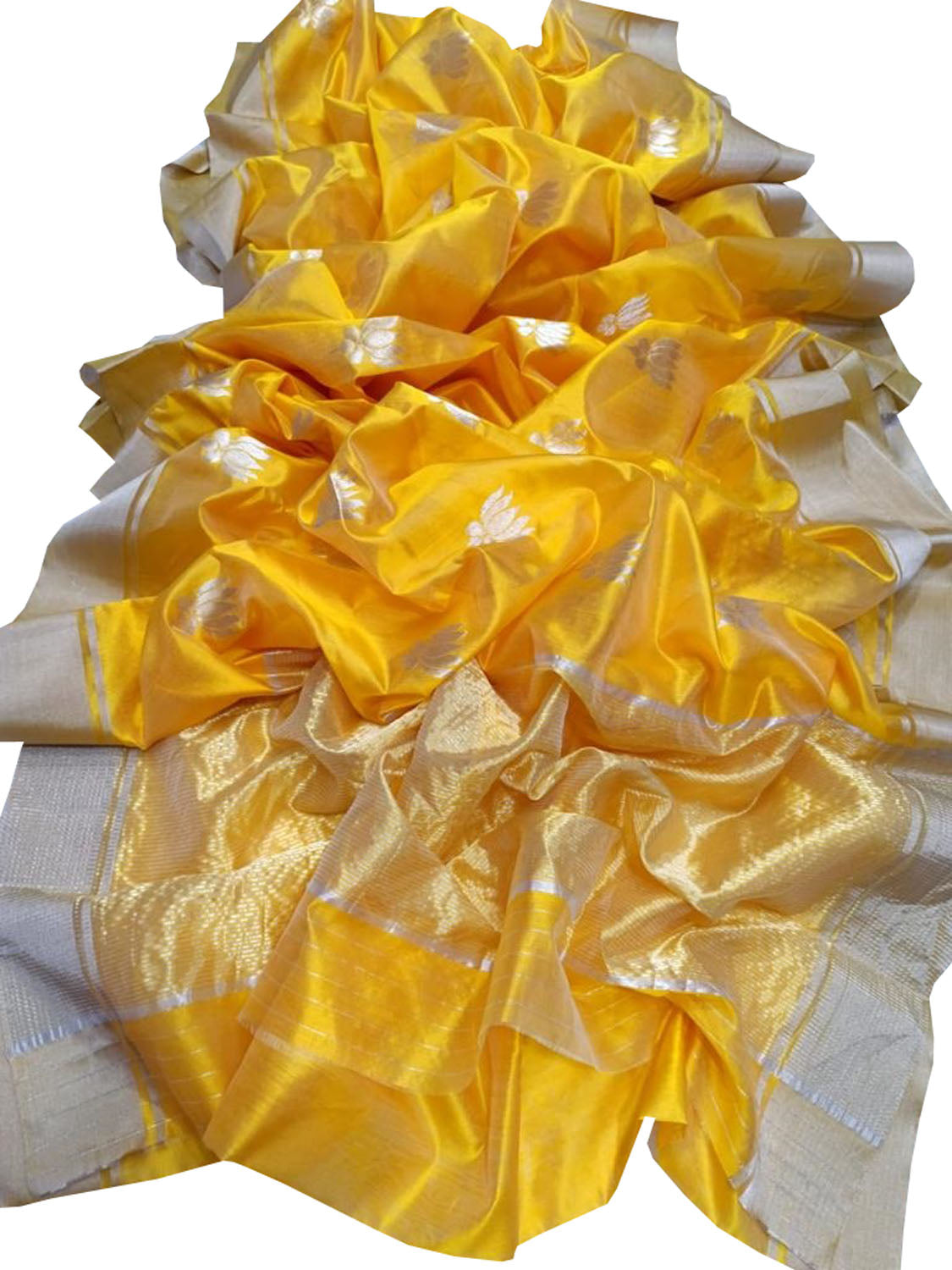 Yellow Chanderi Handloom Pure Silk Saree - Luxurion World