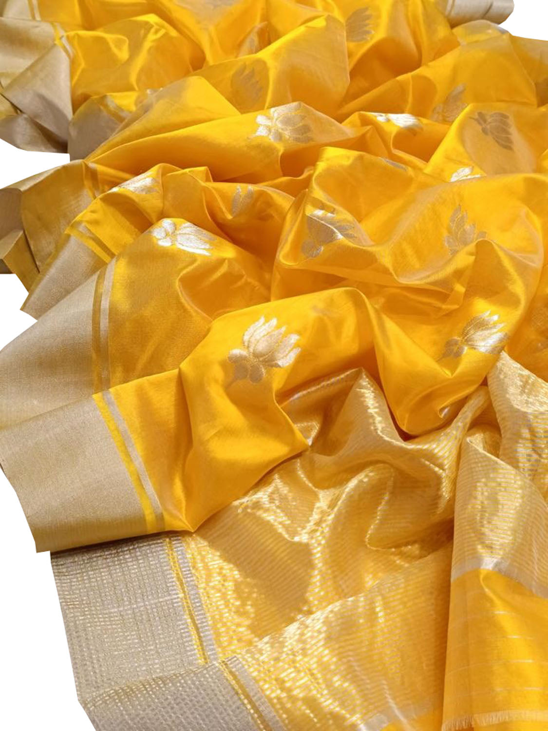 Yellow Chanderi Handloom Pure Silk Saree - Luxurion World