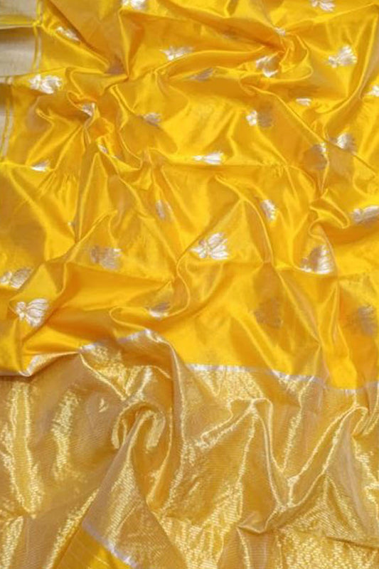 Yellow Chanderi Handloom Pure Silk Saree - Luxurion World
