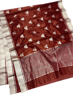 Maroon Chanderi Handloom Pure Silk Saree - Luxurion World