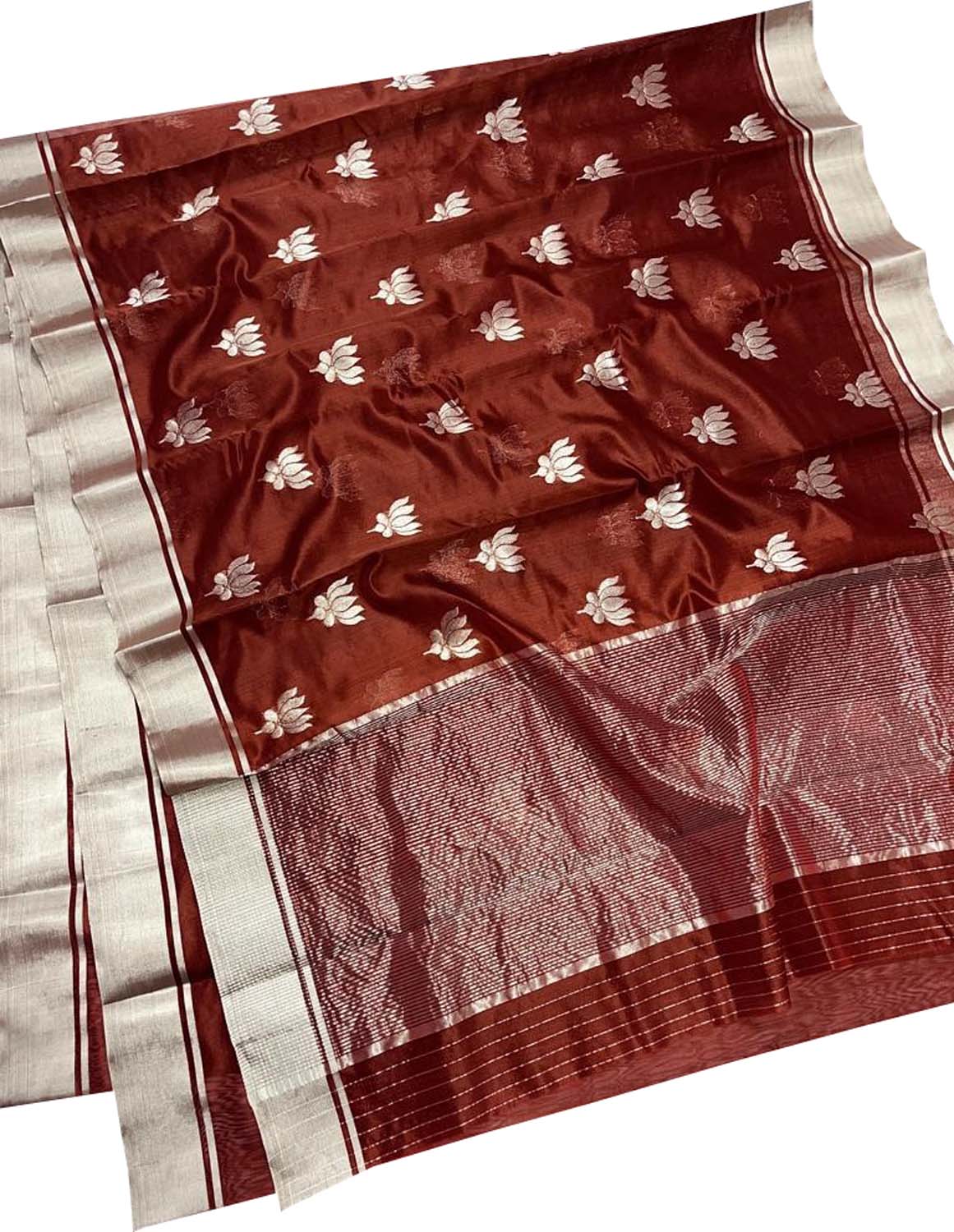 Maroon Chanderi Handloom Pure Silk Saree - Luxurion World