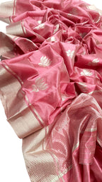 Pink Chanderi Handloom Pure Silk Saree - Luxurion World